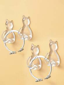 2/4/8pcs Cat Tail Shaped Wall Hooks, Cartoon Design, Hole-Free Transparent Waterproof, Minimalist & Cute, Suitable For Kitchen, Bathroom And Bedroom, Adorable & Practical, Can Be Used For Wall Decor, Hanging Christmas And Halloween Decorations, Flags, Ribbons, Affordable And High Quality