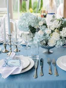 6/24/48pcs Scallop Shape Name Place Cards With Ribbon, DIY Wedding Table Number Cards With Satin Ribbon (Blue) - Baby Blue - View 7