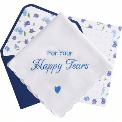 WSXC Happy Tears Handkerchief Wedding Gifts Something Blue Gift For Bride To Be Mother Of The Bride And Groom Gift AKI-103E