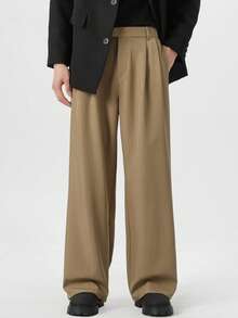 Men's Pocket Button Casual Versatile Commute Wide Leg Suit Pants - Brown - View 5