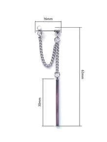 1 Pair Men's 316L Stainless Steel Geometric Bar Pendant Stud Earrings, Hypoallergenic Punk Style - Silver - View 4