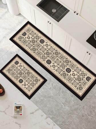 1pc Floral Patchwork Pattern Absorbent Mat/Carpet Set, Minimalist Luxurious Style, Approx. 3mm Thick, Washable, Suitable For Kitchen, Bathroom, Entryway, Laundry Room, Study, Living Room, Bedroom, Hallway