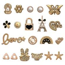 20pcs Hole Shoes Accessories DIY Decorative Shoe Charms, Cute Butterfly & Heart Detachable Shoe Clips For Clogs, Sandals, Gift For Girls, Women's Day, Birthday - Gold - View 1