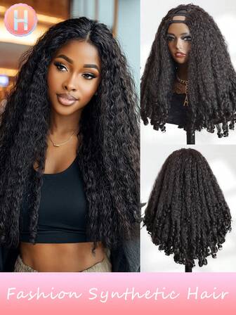 Afro Wig V Part Kinky Curly Wigs For Women, Wear And Go Glueless Wig With Unique Bouncy Curls In The End, Synthetic No Leave Out Clip In (#1B Black Wig, 20 Inch) Gifts For Women Christmas Decorations Christmas Gifts