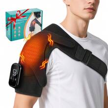 Hailicare 3 Vibration Modes 3-Level Heating Extra-Large Shoulder Brace 2500mAh 2 Extension Straps 4 Compression Straps Touchscreen Timer Universal Fit Christmas Practical Gift For Elders - Black - View 2