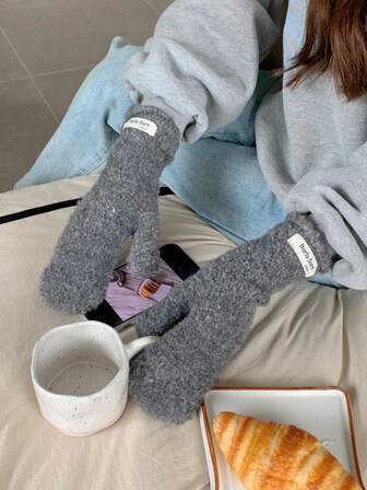 Guantes de punto esponjosos, guantes gruesos y cálidos de dedo completo para mujer en invierno, guantes cálidos forrados para estudiantes/ciclismo/esquí, regalo de Navidad, guantes gruesos y cálidos de dedo completo para invierno, guantes a prueba de viento para estudiantes/ciclismo/esquí, regalo de Navidad