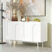 Modern Minimalist White Sideboard With 4 Türen Im Bogenmuster Für Esszimmer Und Wohnzimmer (Weiß) - White - View 5