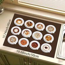 1pc Coffee Pattern Absorbent Drying Mat, Kitchen Decor Coffee Maker Pad, Handmade Coffee Pot Draining Mat, Kitchen Floor Mat, Dining Table Mat, Kitchen Counter Bowl Drying Pad, Breakfast Mat, Heat-Resistant Anti-Slip Draining Mat, Diatomite Draining Mat, Hides Stains, Super Absorbent Kitchen Mat, Easy To Clean Dish Rack Mat, Suitable For Kitchen, Dining Table, Coffee Shop, Bar, Holiday, Party, Home Decor, Holiday Gift