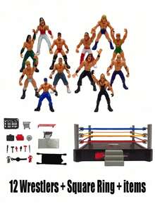 终极32款摔跤迷你玩具，包含2个摔跤场地，以及各种配件，例如垃圾桶、梯子、担架、笼子、椅子、摔跤腰带等等，增添游戏乐趣，是蛋糕装饰、生日、返校季、毕业季、婚礼、派对的完美之选，让您重现最爱的摔跤瞬间。 - 彩色 - 查看 9
