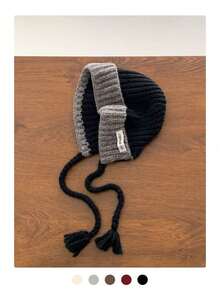 1pc Color Block Braided Knitted Knit Hat, Versatile Oversize Beanie, Warm Earflap Ski Cap, Suitable For Women & Men In Autumn/Winter - Multicolor - View 9