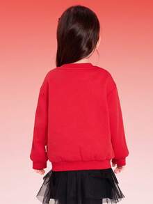 Balabala 女童印花卫衣，柔软休闲春季套头衫 - 紅色調 - 查看 3