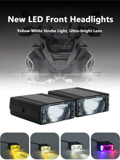 1PC Motorcycle LED Light Yellow White Colorful Auxiliary Light Super Bright Decorative Light Electric Bike Motorcycle Super Bright Lens Modified Car Accessories Light