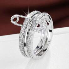 1pc Unique Single Needle Set Triple Loop Design Cubic Zirconia Inlaid Women's Ring - White - View 14
