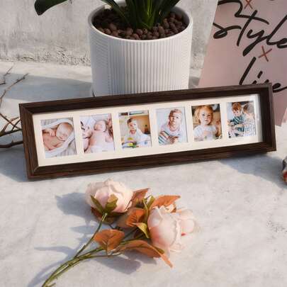 Memory Wall Frame With Mat For 6 Photos, Elegant Black Wood Grain Collage Picture Frame, A Perfect Gift For Home & Office Decor
