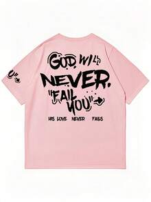 Zrgoth 男士休闲百搭简约英文标语手写体字母印花短袖T恤 - 粉色 - 查看 5