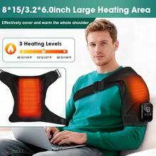Hailicare 3 Vibration Modes 3-Level Heating Extra-Large Shoulder Brace 2500mAh 2 Extension Straps 4 Compression Straps Touchscreen Timer Universal Fit Christmas Practical Gift For Elders - Black - View 4