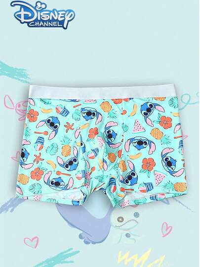 Disney 1pc Cartoon Print Underwear-Soft-Comfortable, Letter Elastic Waistband, Casual Men's Underwear