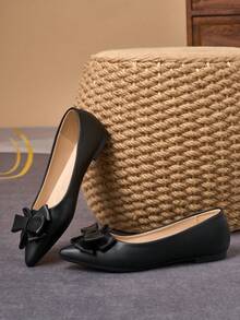 MonaNise Chaussures à bout pointu confortables pour femmes en noir, blanc, nœud bleu marine, rouge de fête, jaune décontracté, rose polyvalent - Noir - Voir 6