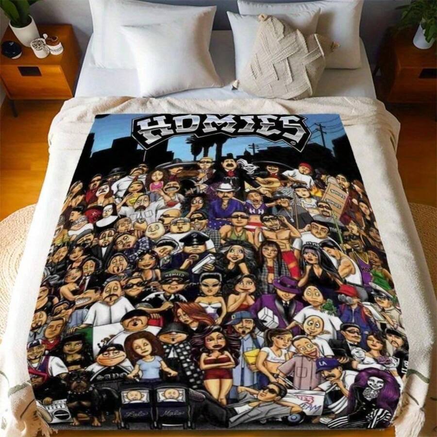 [HOMIES Printed Flannel Blanket] HOMIES Soft Printed Flannel Blanket - Multifunctional Nap Blanket And Small Throw With Creative Themed Patterns - Perfect Gift For Friends Christmas Blanket - 豐富多彩的 - 查看 1