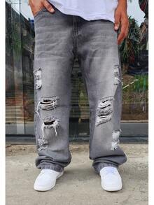 Original Plus Size Men's Dazzling Balloon Jeans Wide Leg Pants - smoke gray - View 1