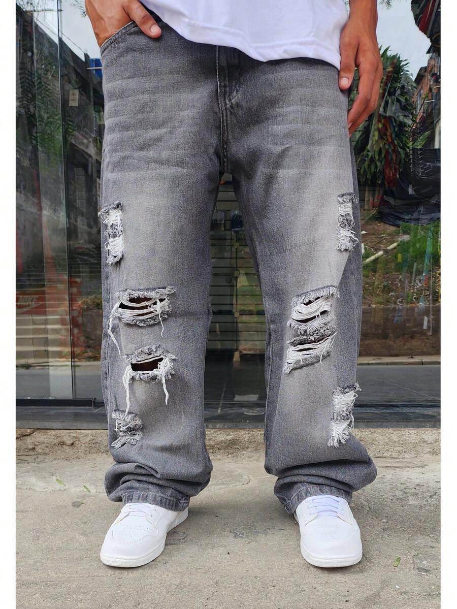 Original Plus Size Men's Dazzling Balloon Jeans Wide Leg Pants - smoke gray - View 1
