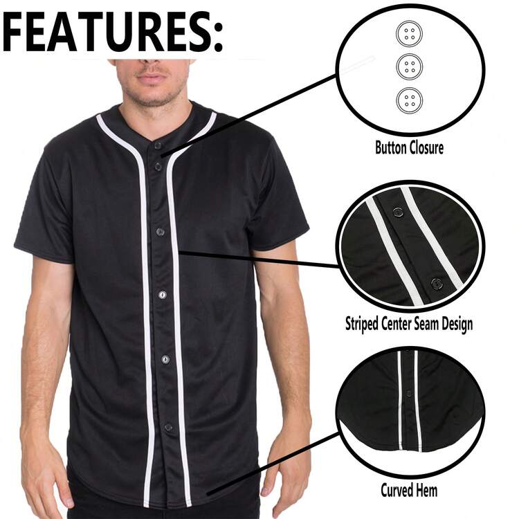 Men's Classic Solid Color Baseball Jersey Plain Casual Button-Up Shirt Short Sleeve Sports Baseball Uniform Suitable For Party Gifts Game Or Everyday Wear - 藍色 - 查看 4