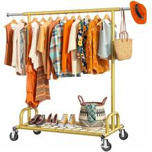 225LBS Heavy Duty Clothing Rack Load, Rolling Clothes Racks For Hanging Clothes, Commercial Garment Rack, Collapsible & Portable Clothing Rack With Wheels, Thanksgiving Decor,Summer Tops,Home Decor,Room Decor, Gold - Gold - View 9
