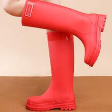 Stylish Fleece-Lined High-Top Rain Boots For Women, Thickened, Waterproof, Non-Slip, Long Rubber Boots - Đỏ - Xem 4