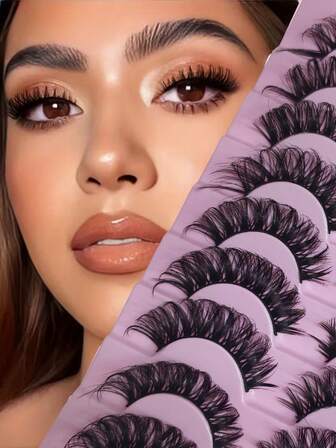 AOAT 10-Pairs European & American Style Faux Mink Eyelashes (Pink Blister Packaging)