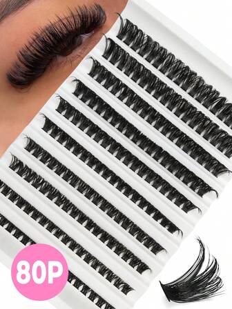 HINARIN 180 st individuella fransar 80D DIY ögonfransförlängningar volym klusterfransar D-böjda 8-16 mm tjockare fransar individuella kluster gör-det-själv hemma fluffiga fransar till jul andra högtider