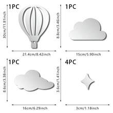 一套，3D热气球云朵星星亚克力镜面墙贴，自粘可移除，现代家居装饰，适用于客厅、卧室、儿童房墙面艺术装饰