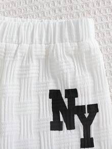 2pcs Baby Boy Textured Letter Print Shirt And Printed Shorts Street Fashion Children Set - White - View 6