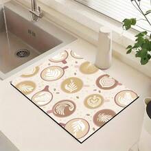 1pc Coffee Pattern Absorbent Drying Mat, Kitchen Decor Coffee Maker Pad, Handmade Coffee Pot Draining Mat, Kitchen Floor Mat, Dining Table Mat, Kitchen Counter Bowl Drying Pad, Breakfast Mat, Heat-Resistant Anti-Slip Draining Mat, Diatomite Draining Mat, Hides Stains, Super Absorbent Kitchen Mat, Easy To Clean Dish Rack Mat, Suitable For Kitchen, Dining Table, Coffee Shop, Bar, Holiday, Party, Home Decor, Holiday Gift