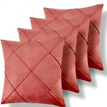 Set Of 4 And 2 Draped Suede Cushion Covers 44x44cm Decoration - Pink - View 4