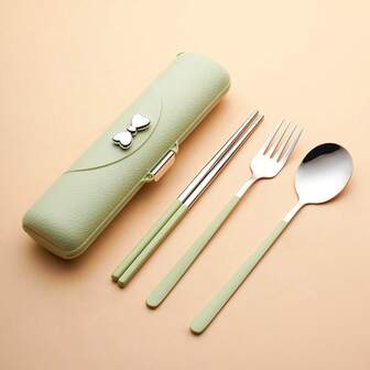 便携式刀叉勺餐具套装，不锈钢材质，便携式露营可重复使用餐具套装，包含叉子、勺子、筷子和收纳盒，适合野餐、露营、家庭旅行、工作、户外活动，节日礼物