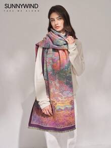 1pc Ink Painting Polyester Elegant High-End Fashion Warm Scarf, Suitable For Daily Use In Autumn/Winter - Multicolor - View 1
