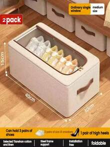 Hộp đựng giày bằng vải lanh xếp chồng được nâng cấp, hộp trưng bày và lưu trữ, hộp đựng giày kiểu ngăn kéo bằng vải lanh, kệ đựng giày, tủ đựng giày, có thể sử dụng độc lập, thích hợp để trưng bày và lưu trữ tại văn phòng và nhà, hộp đựng giày màu đen trong suốt. - Màu Khaki - Xem 17