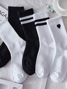 5 Pairs Women Sports Mid-Calf Socks, Random Colors And Styles, Fall - Multicolor - View 4