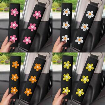 2 piezas Fundas bordadas con flores para el cinturón de del automóvil - Suaves, frescas y cómodas, mejoran la experiencia de conducción, fundas para la correa del cinturón de , accesorios para el interior del automóvil