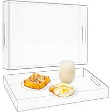 Serving Tray Acrylic Serving Tray 44x38.5 CM For Coffee Table Kitchen Bathroom Food Vanity Countertop Large Ottoman Tray With Handles - Transparent - View 1