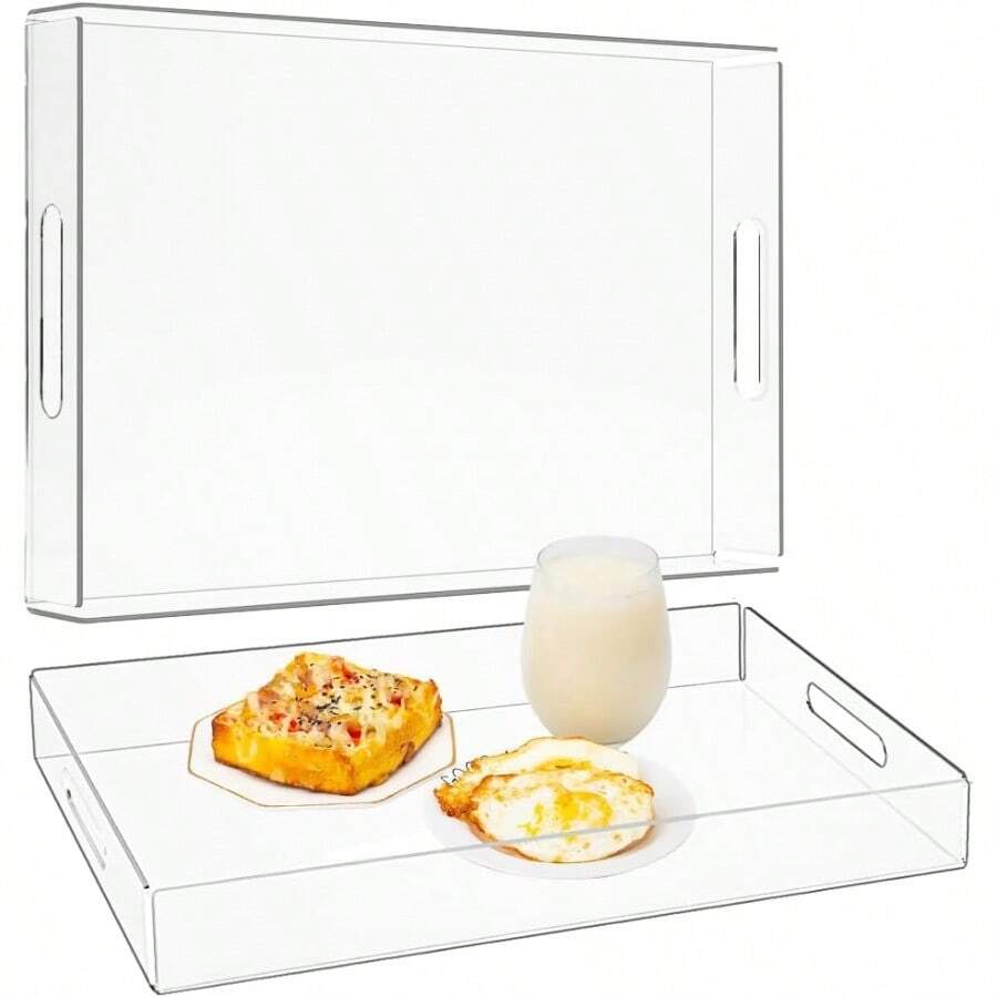 Serving Tray Acrylic Serving Tray 44x38.5 CM For Coffee Table Kitchen Bathroom Food Vanity Countertop Large Ottoman Tray With Handles - Transparent - View 1
