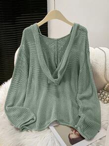 Suéter holgado de punto con cuello en V hueco de manga larga para mujer, apto para primavera/otoño/verano, de tela de punto transpirable, casual y cómodo para uso diario, ir al trabajo, estar en casa, tomar el té por la tarde, o ir de vacaciones a la playa - verde menta - Ver 6