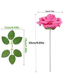 50/500 支逼真象牙色泡沫仿真玫瑰花，带茎，适用于 DIY 婚礼花束、婴儿洗礼中心装饰品、派对装饰、家居装饰（每支 25 支，配 25 片叶子） - 玫紅色 - 查看 2