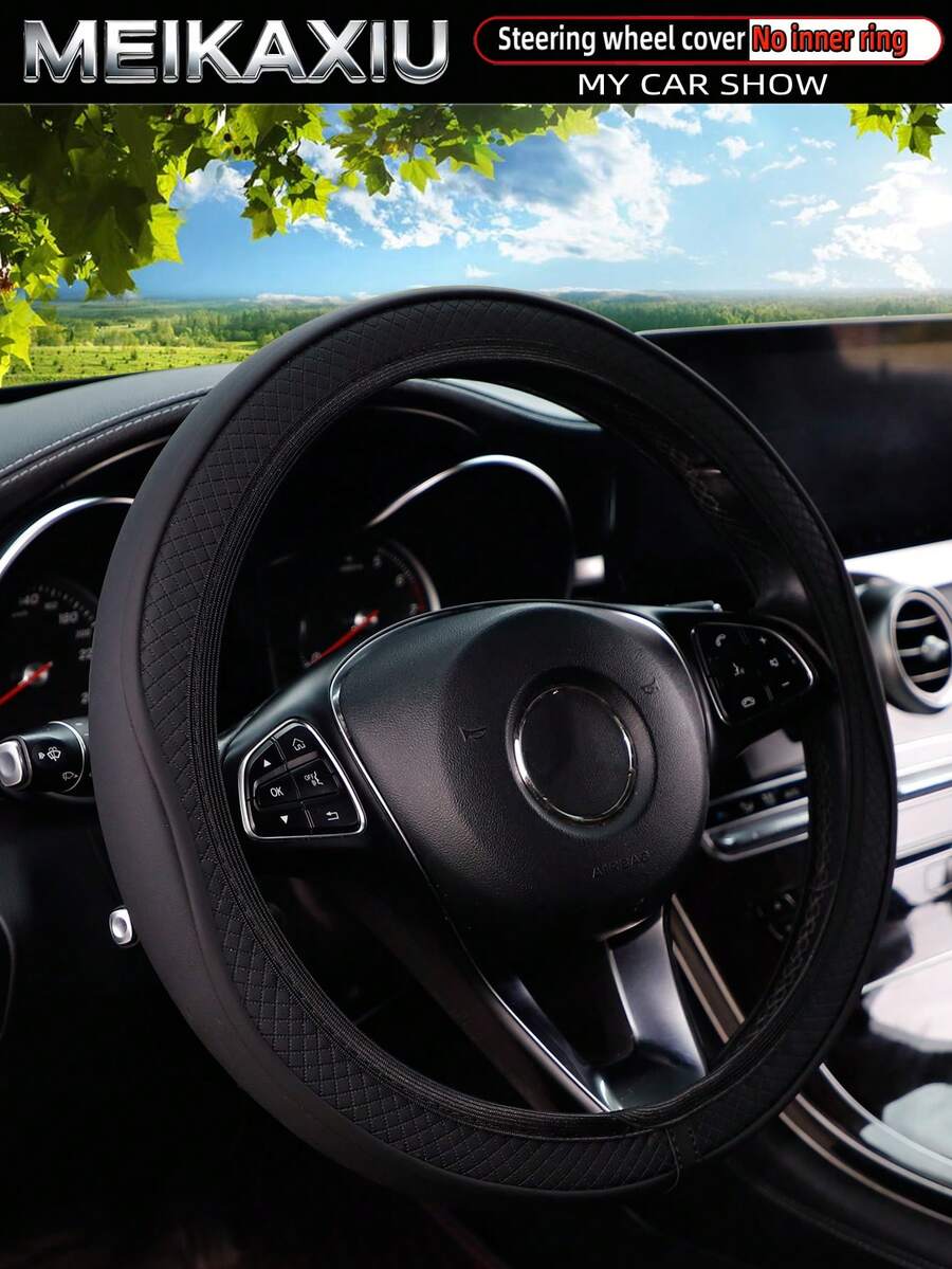 MEIKAXIU PU Decorative Strips Embossed Leather Car Steering Wheel Cover Fit For 14.5-15 Inch Vehicles, Car Accessories, Suitable For Women - Striped Decorative Style - View 1