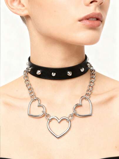 1件新款时尚猫耳PU皮革颈链 女士颈链配饰 朋克风颈带 婚礼新娘珠宝礼物