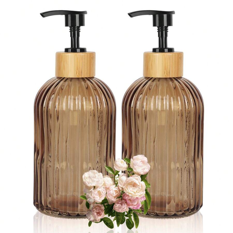Amber Glass Soap Dispenser With Pump, 2 Pack 13.5oz Vertical Stripe Design Hand Soap Dispenser For Hand Wash, Dish Wash, Elegant Dispenser For Bathroom And Kitchen - Nhiều màu - Xem 1