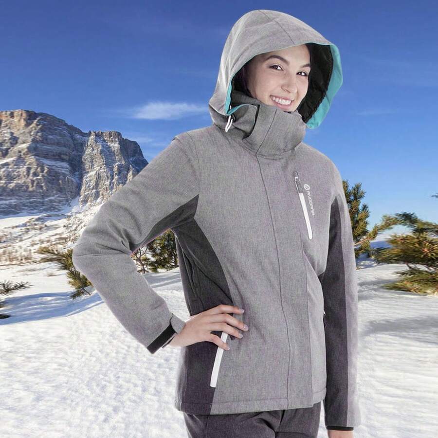Women's Waterproof Ski Jacket, Insulated Snowboard Coat With Hood, Windproof Winter Outdoor Snow Jacket - Grey - View 1
