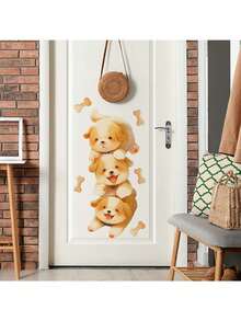 1pc Cartoon Three Puppy Bones Decorative Sticker PVC Sticker Removable Self-Adhesive Easy-Tear Sticker Home Decor To Brighten Your Life Holiday Decorations Birthday Graduation Gift - Multicolor - View 1