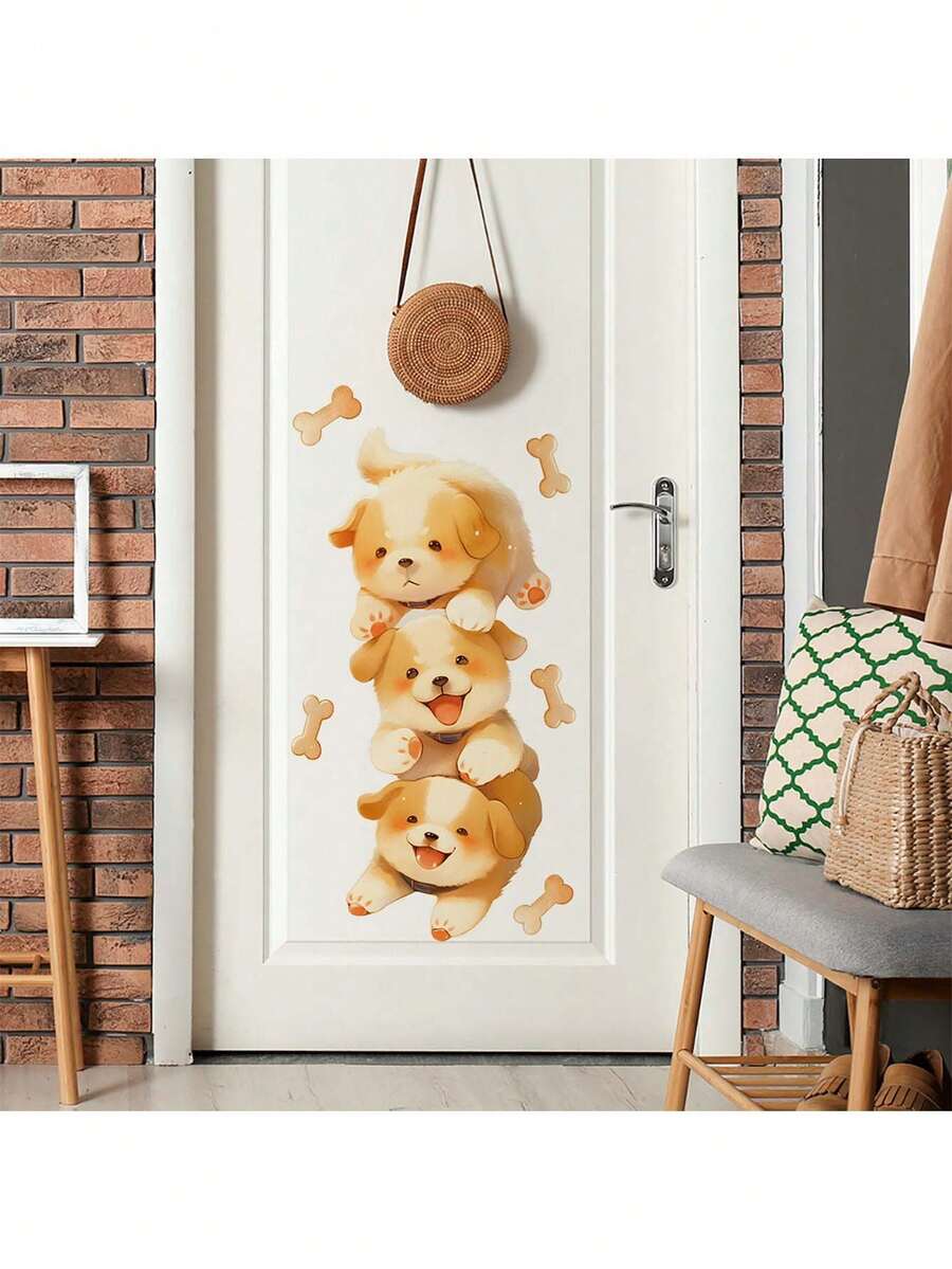 1pc Cartoon Three Puppy Bones Decorative Sticker PVC Sticker Removable Self-Adhesive Easy-Tear Sticker Home Decor To Brighten Your Life Holiday Decorations Birthday Graduation Gift - Multicolor - View 1
