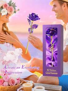 永恒星河水晶紫色玫瑰花束，含礼盒，独特玫瑰礼品，母亲节、周年纪念日、女孩生日、圣诞节和情人节的完美之选（紫色） - 紫色 - 查看 6